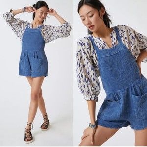 Anthropologie LaBiz Maronie Gauze Shortalls Small Blue
